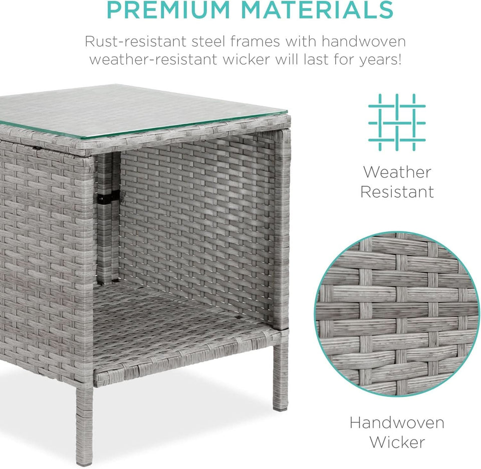 3 Piece Outdoor Wicker Bistro Set With Side Table