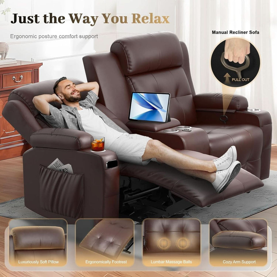 Reclining Massage Loveseat With USB Ports And Wall Hugger