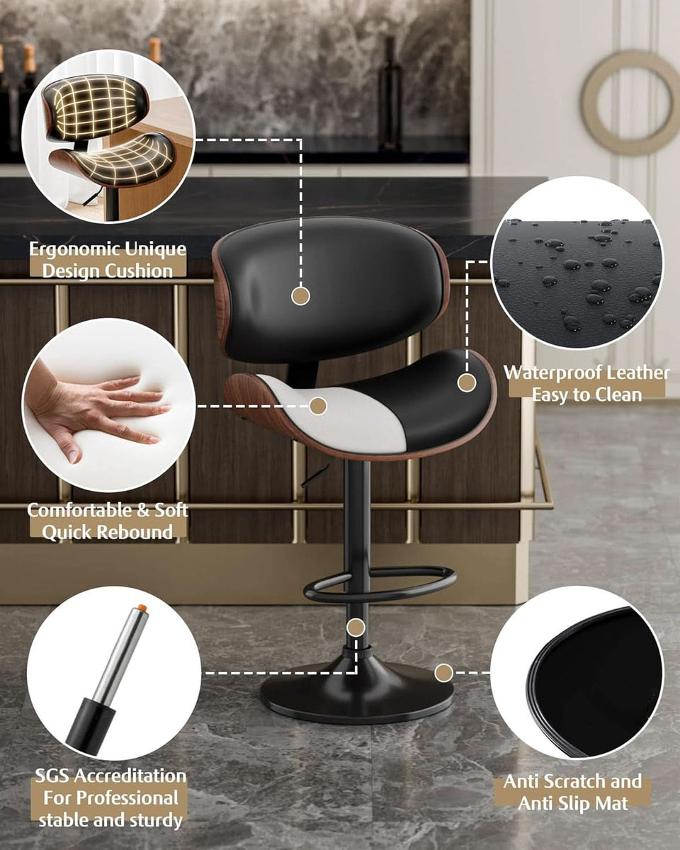 Set Of 2 Adjustable Swivel Bar Stools For Kitchen Island Black