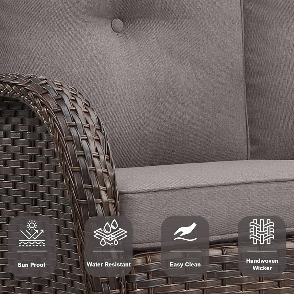 6 Piece Outdoor Patio Conversation Set Brown Wicker
