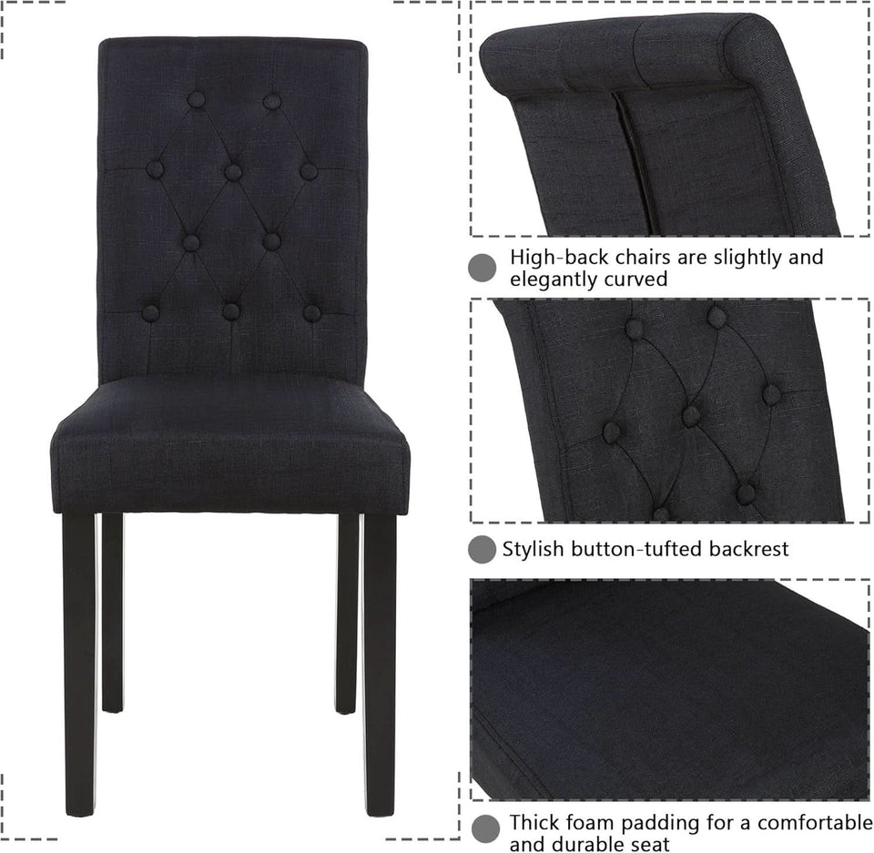 Two Upholstered Fabric Dining Chairs Button Tufting Black