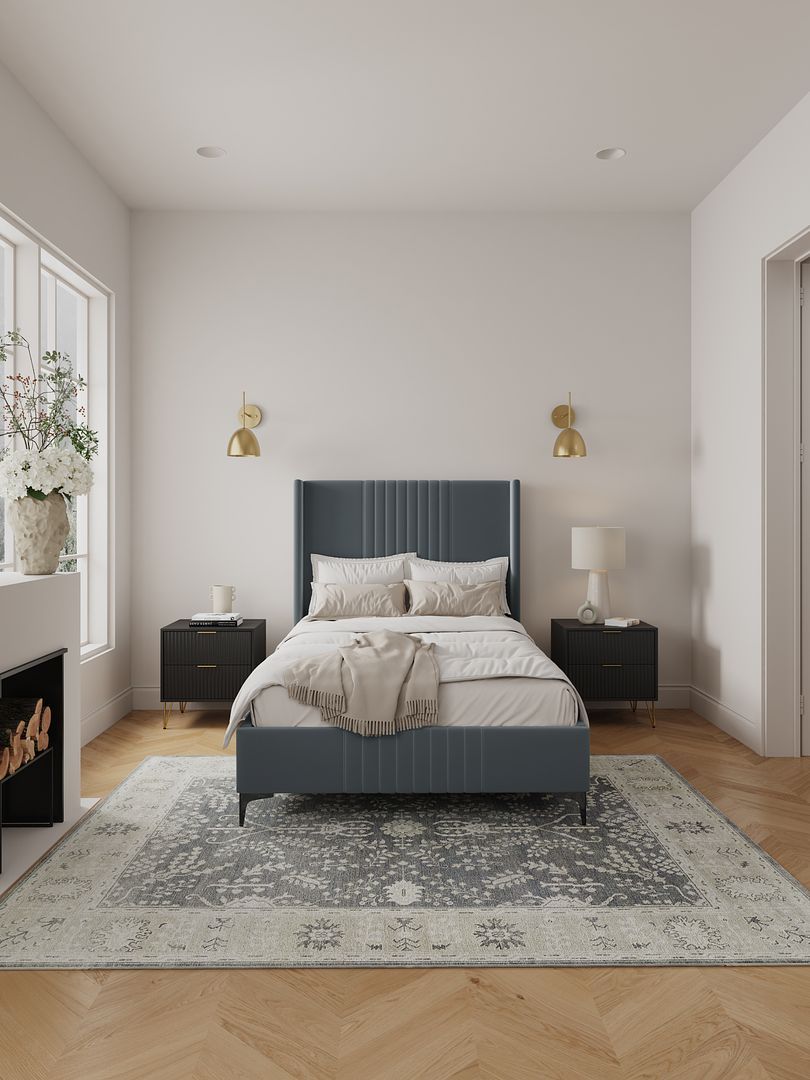 Promenade Upholstered Velvet 48 Bed in Gray