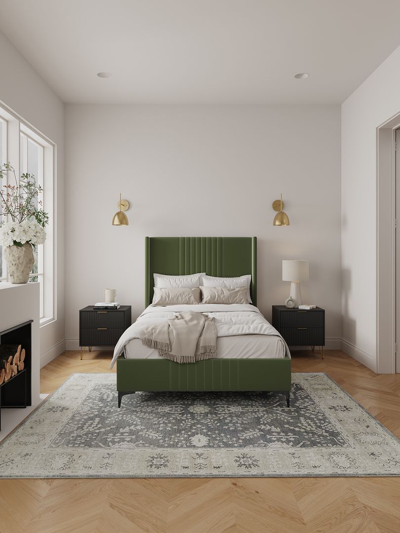 Promenade Upholstered Velvet 48 Bed in Moss Green