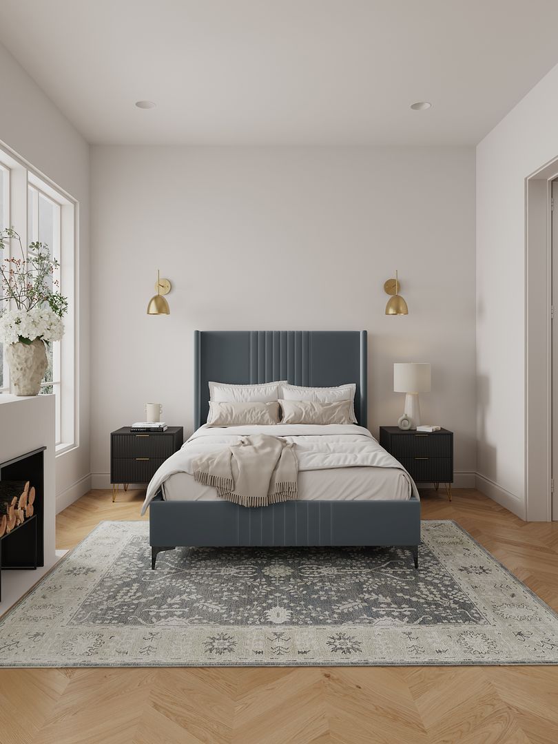 Promenade Upholstered Velvet Full Bed in Gray