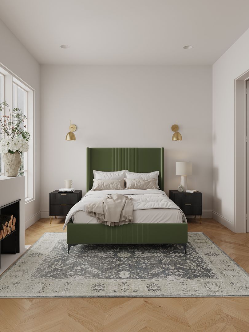 Promenade Upholstered Velvet Full Bed in Moss Green