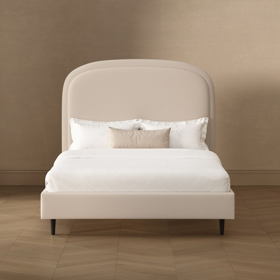 Scarlett Rounded Upholstered Full Bed in Alabaster - lifestyle front