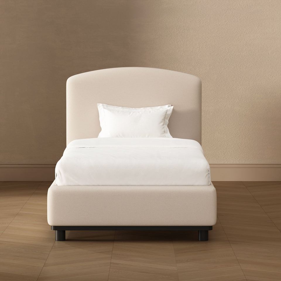 Cayman Arched Upholstered Twin Bed in Alabaster - lifestyle front
