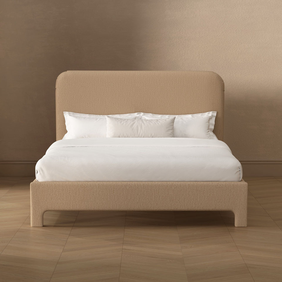 Layton Rounded-Corner Upholstered Queen Bed in Sand - lifestyle front