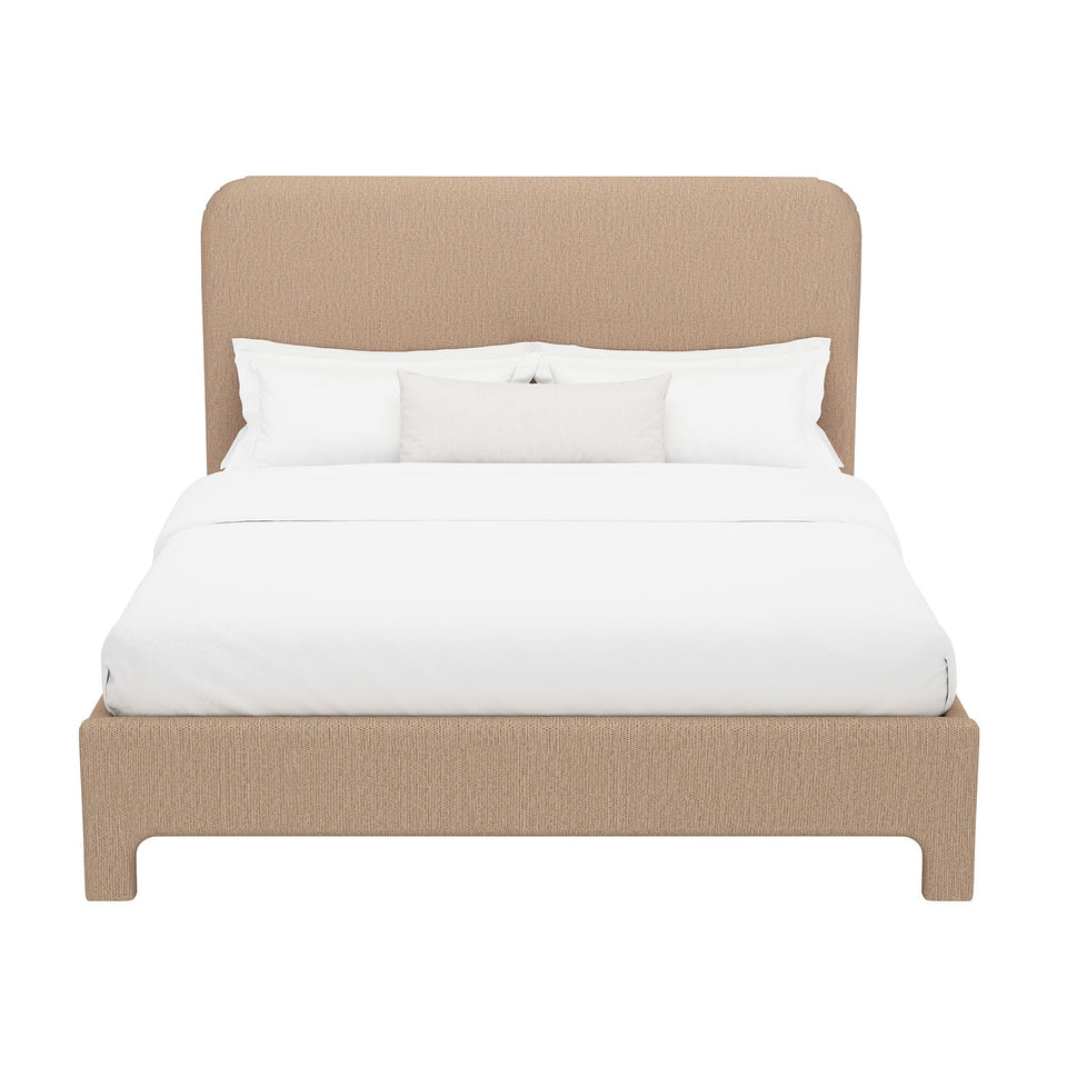 Layton Rounded-Corner Upholstered Queen Bed in Sand - white background front