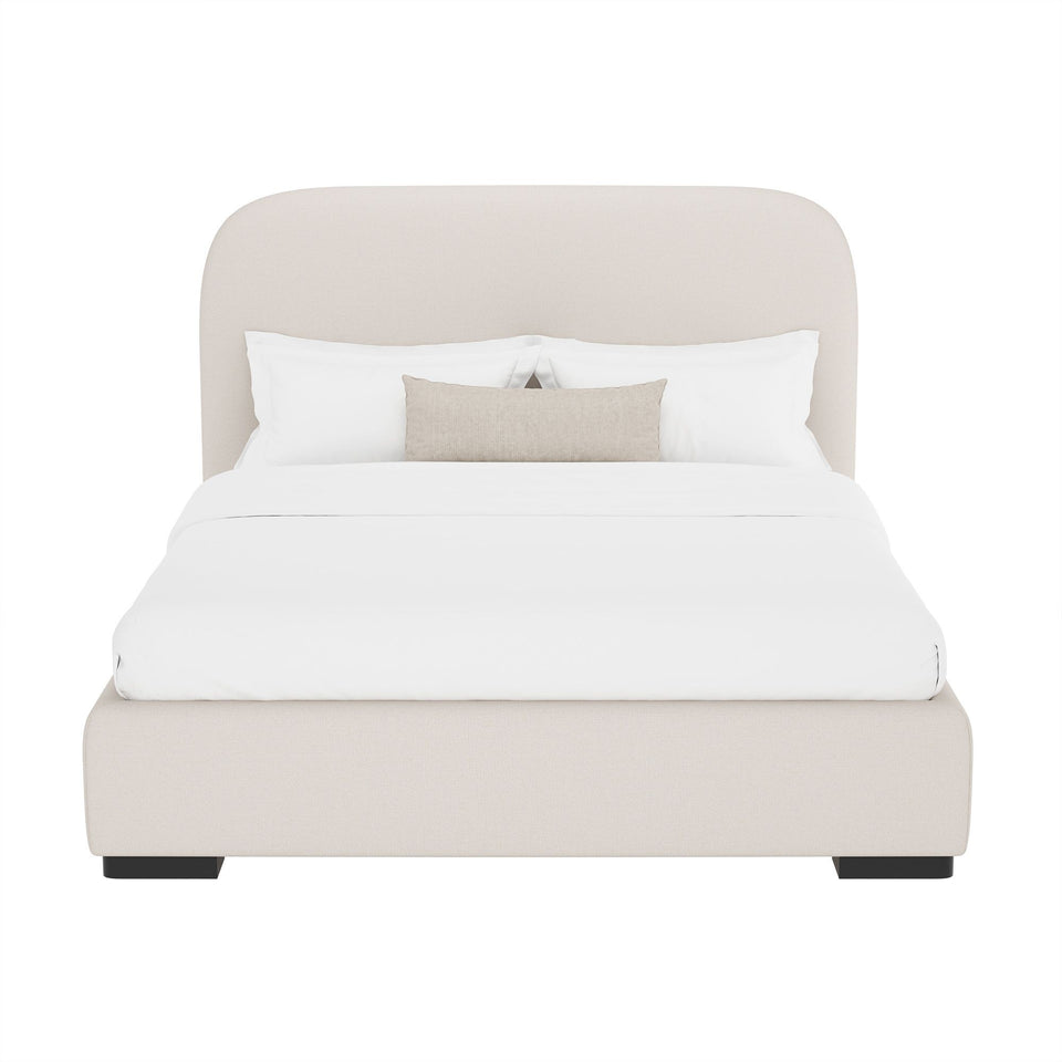 Clifton Rounded-Edge Upholstered Queen Bed in Alabaster - white background front