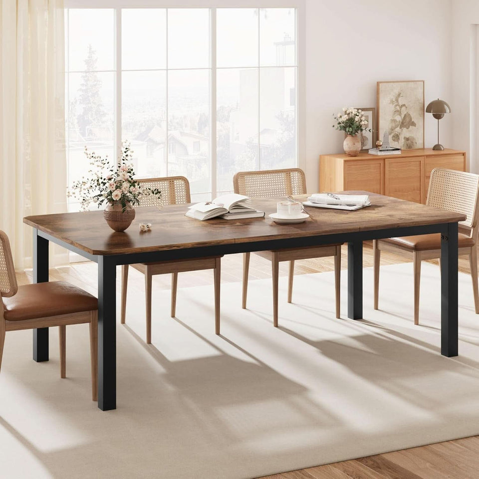 Industrial Dining Table 78.7 Inch Metal Frame Rustic Finish
