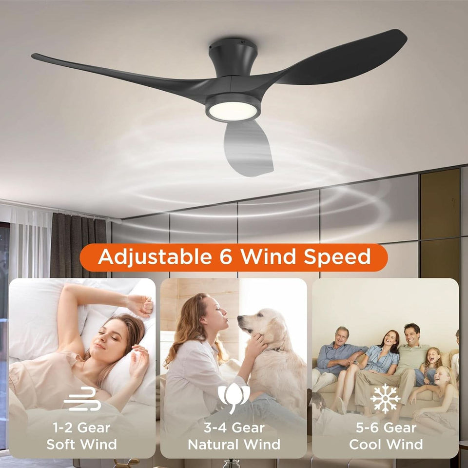 52 Inch Black Ceiling Fan With Integrated Led Lighting