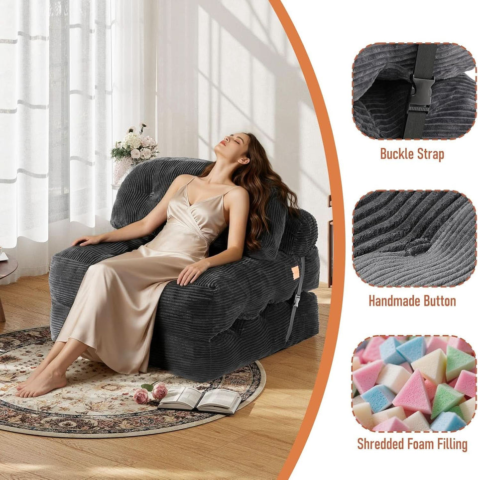 Dark Gray Folding Sofa Bed With Ergonomic Back Support