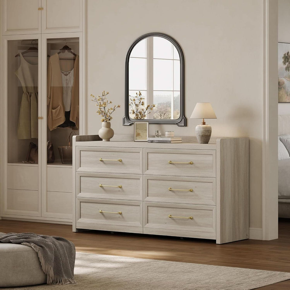 56InchExtraWideGreyOakDresser With LargeStorage Drawers