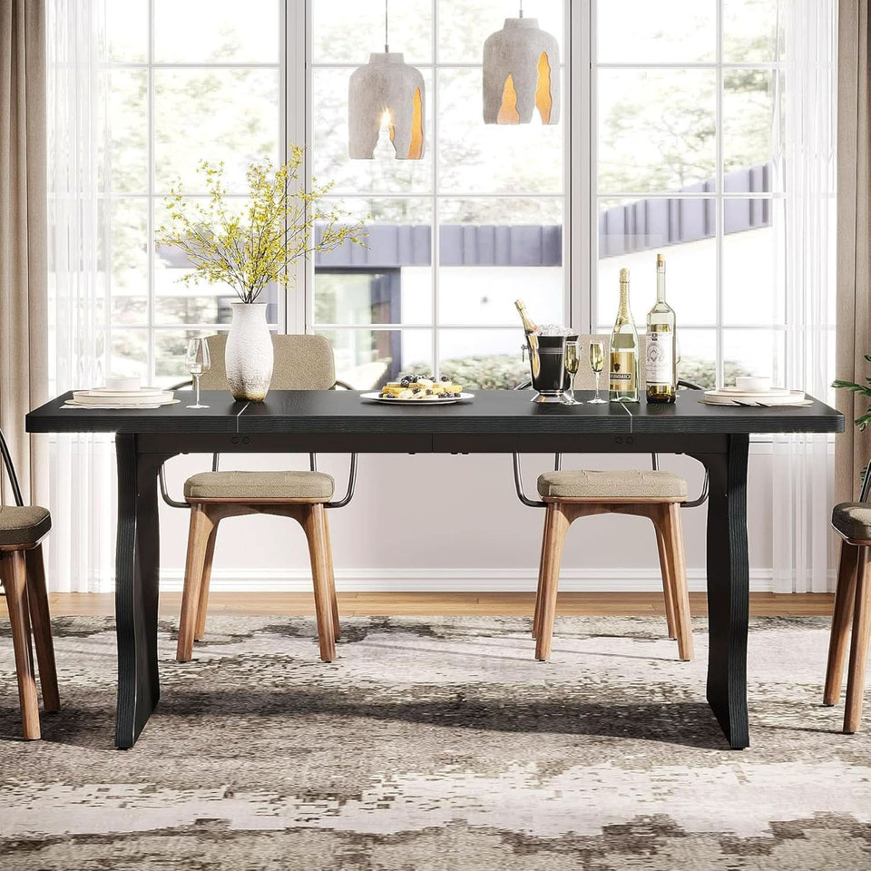 Black 63 Inch Rectangular Modern Dining Table For 4 To 6