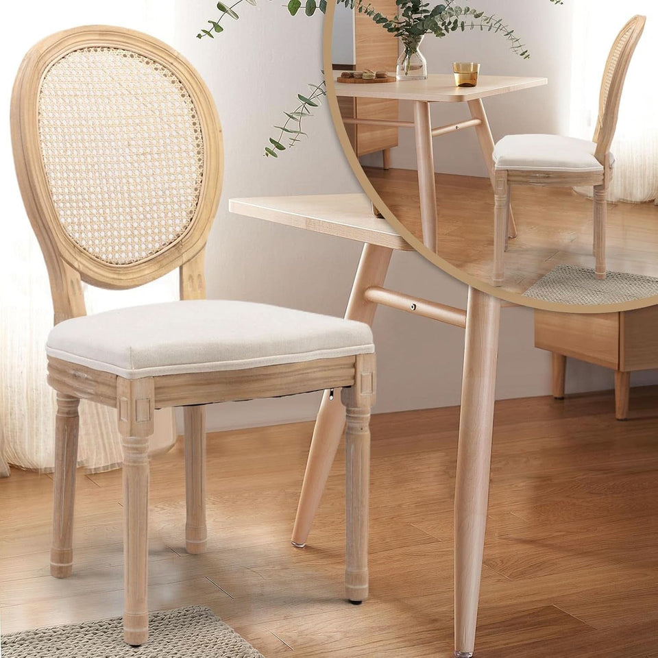 Oval Back Rattan Upholstered Dining Chairs Set Of 6 Beige With Wood Legs