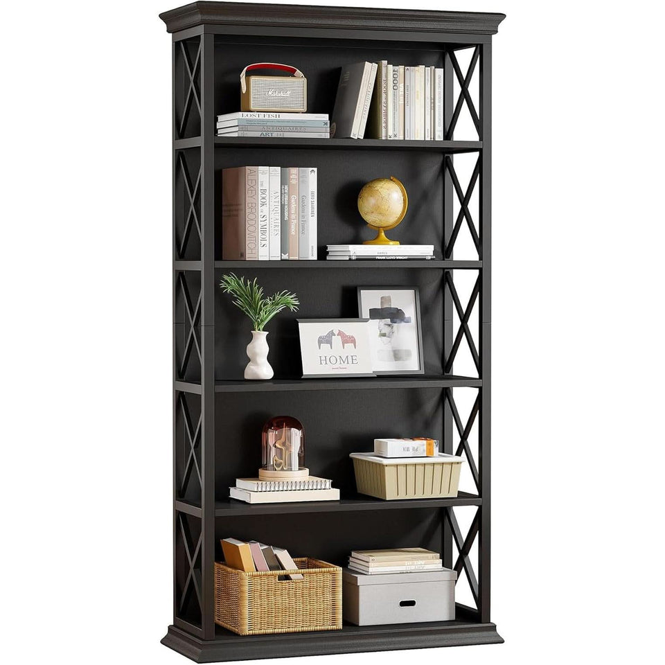71 Inch 6 Tier Industrial Bookcase Floor Standing All Black