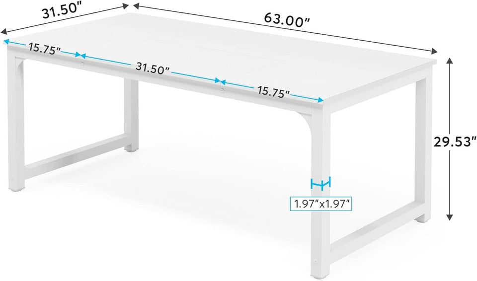 63 Inch White Executive Office Desk 31.5 Inch Wide