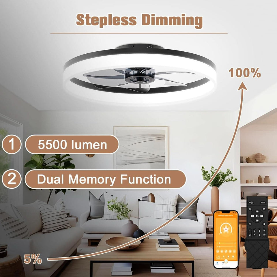 Low Profile Ceiling Fan With Dimmable LED Light 42 Inch