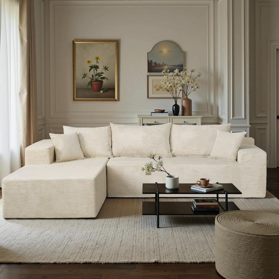 Beige L-Shape Modular Sectional Couch for Living Room