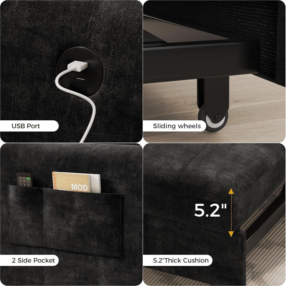 Black Upholstered Sleeper Chair Pull Out Bed For Small Rooms