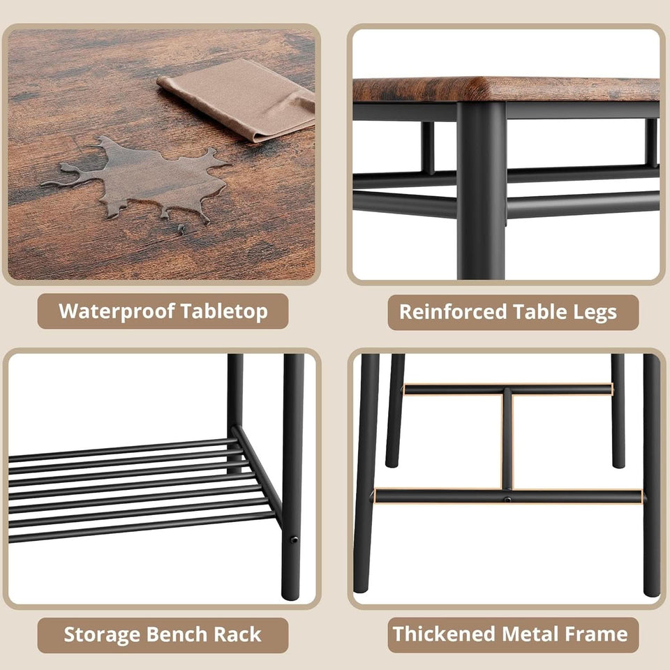 Industrial Dining Room Table Set For Four Rustic Brown