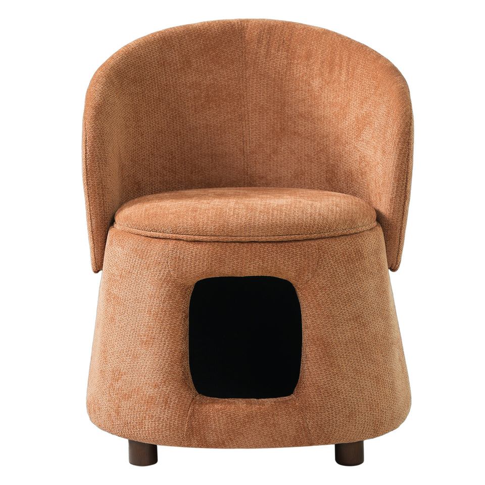 Orange Pet Friendly Chair with Hidden Pet Nook & Storage Seat