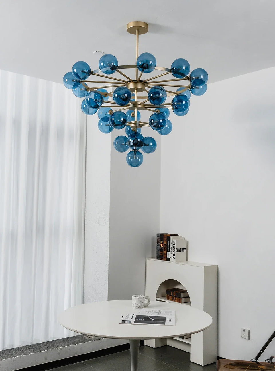 Blue Glass Bubble Globe Tiered Chandelier