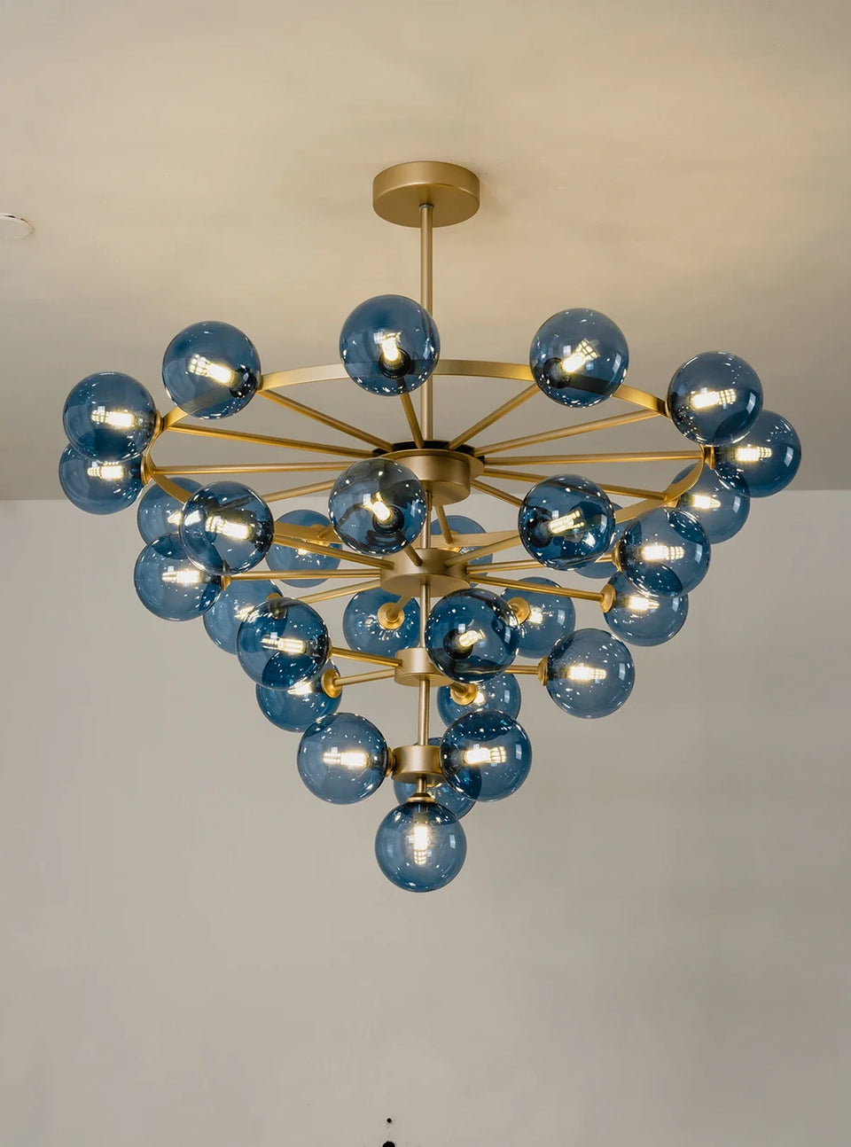 Blue Glass Bubble Globe Tiered Chandelier