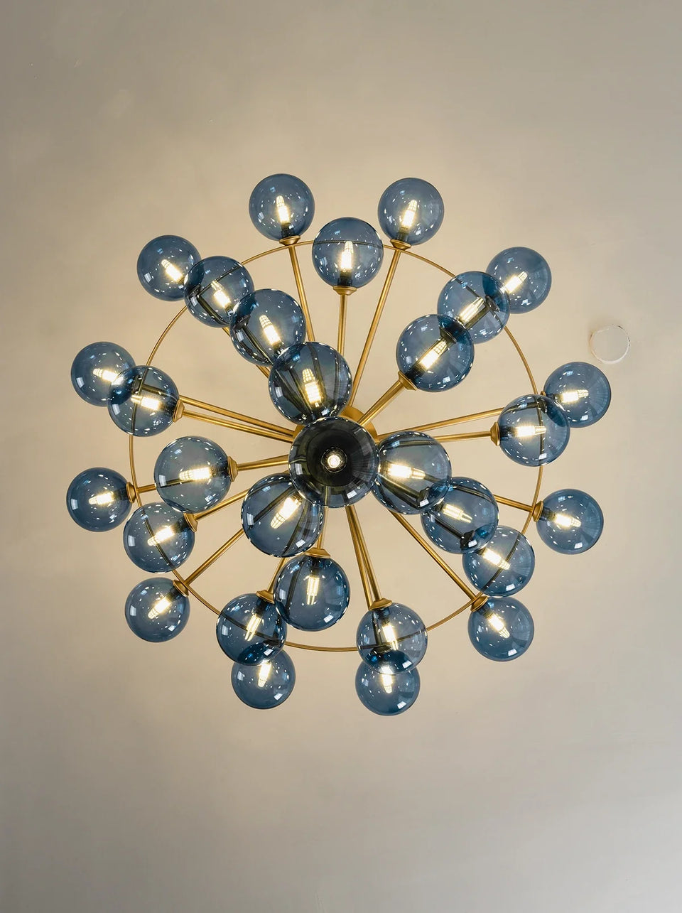Blue Glass Bubble Globe Tiered Chandelier