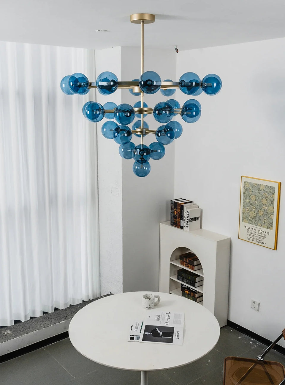 Blue Glass Bubble Globe Tiered Chandelier