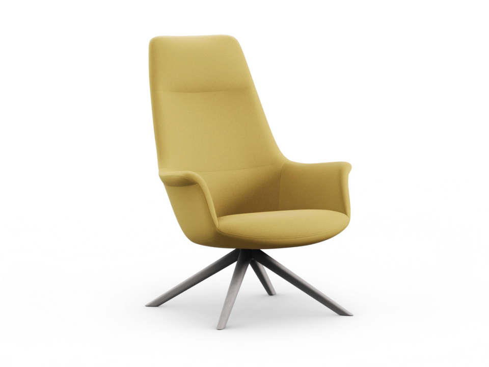 Rego High Back Swivel Lounge Chair Wood Base