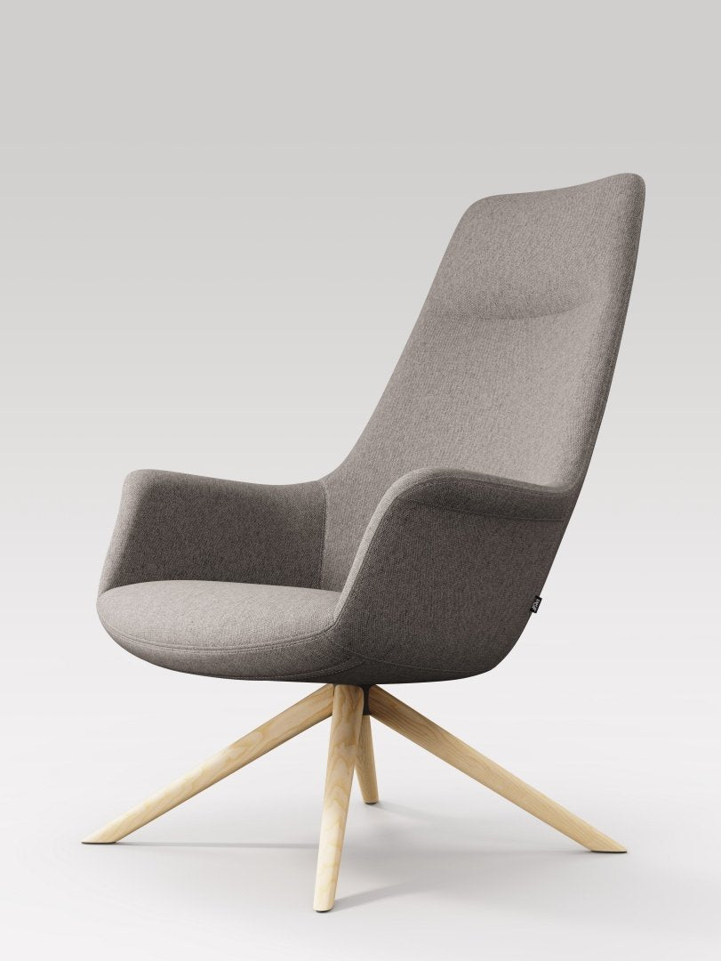 Rego High Back Swivel Lounge Chair Wood Base