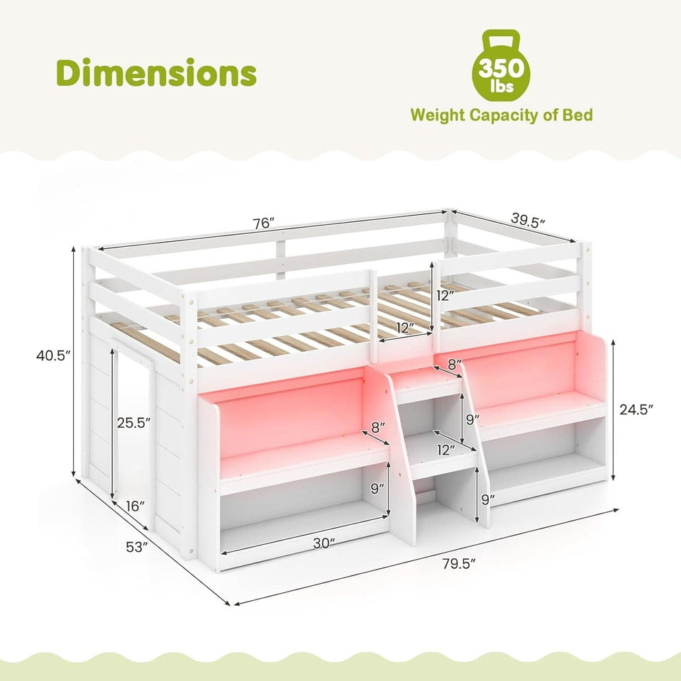 Twin Loft Bed With LED Lights And Durable Build Quality