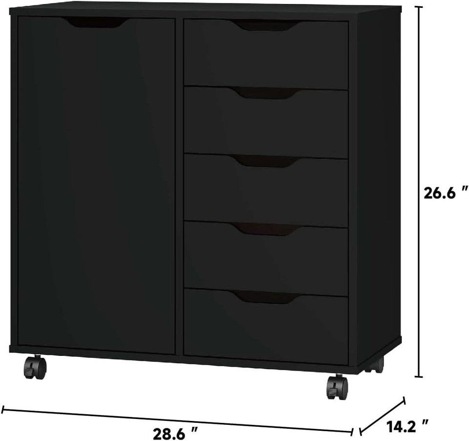 Premium SolidWood Black Five Drawer Interlocking Chest