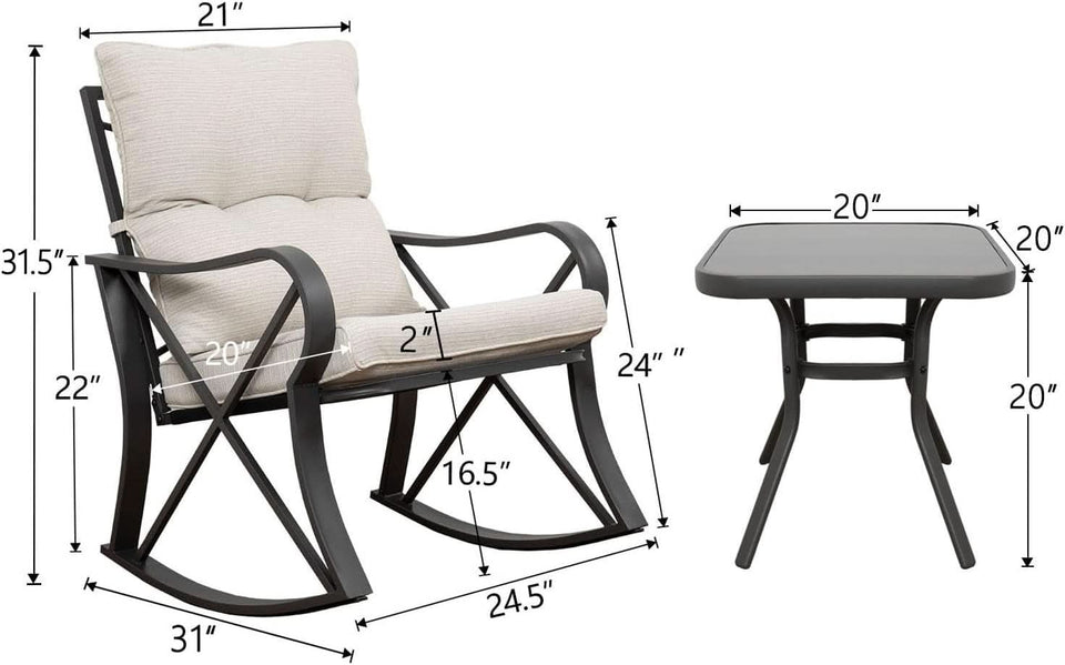 Three Piece Outdoor Bistro Set with Rocking Chairs