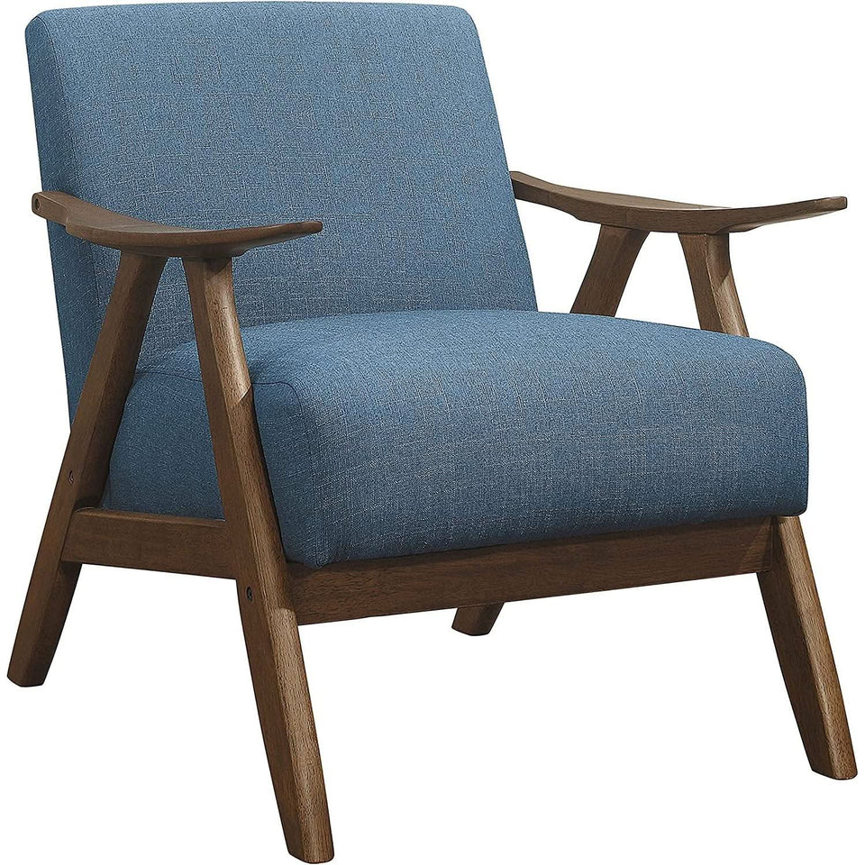 Blue Elle Accent Chair With Linen Upholstery Retro Style