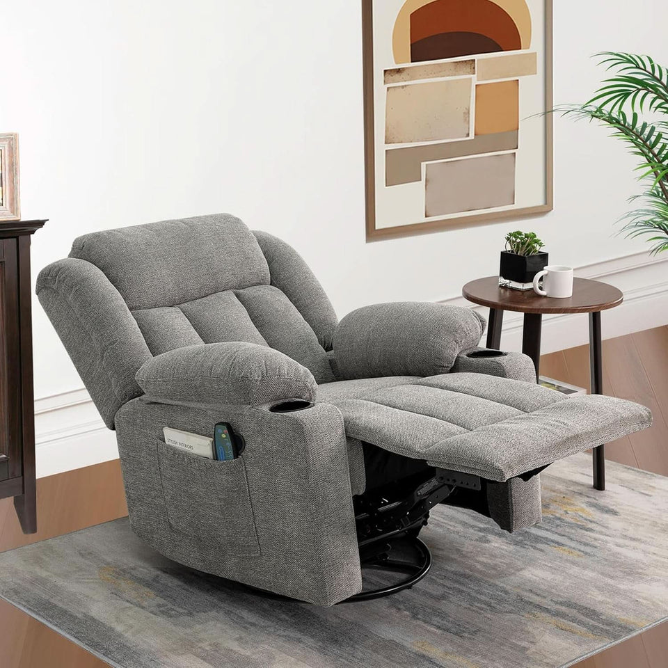 Large Rocker Swivel Recliner Chair With Massage And Heat