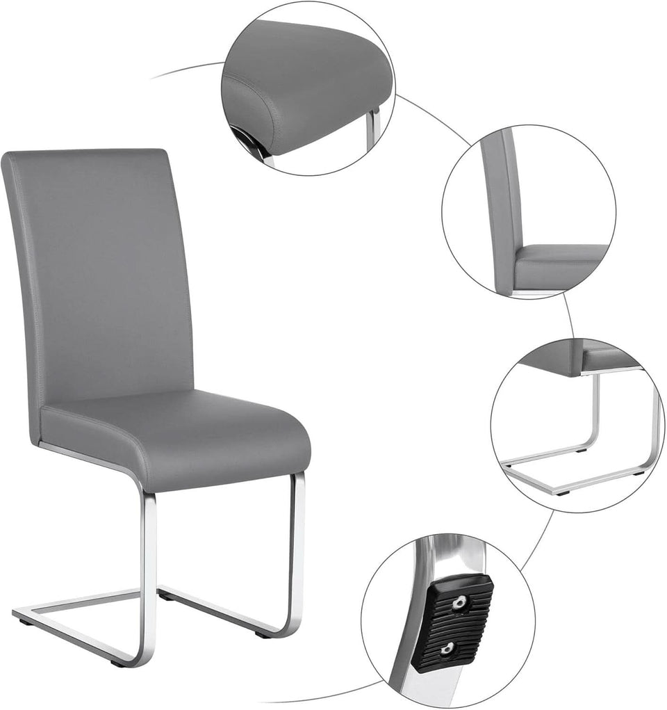 Gray PU Leather Dining Chairs For Kitchen Set Of 2
