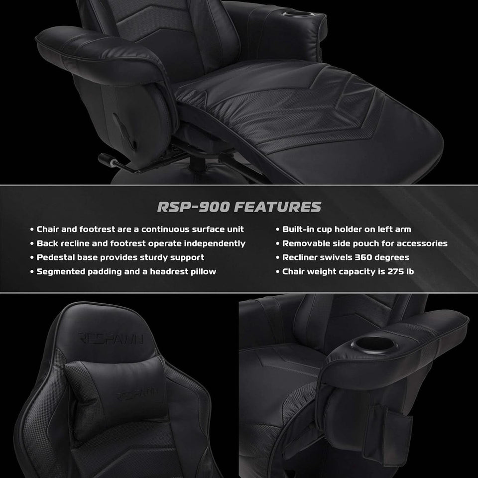900 Gaming Recliner Black With Adjustable Leg Rest Cupholder
