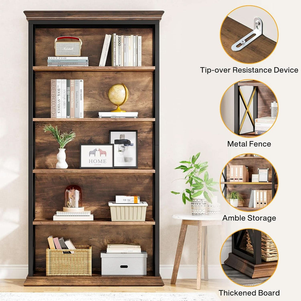 Six Tier Bookcase 71 Inch Industrial Storage Shelf