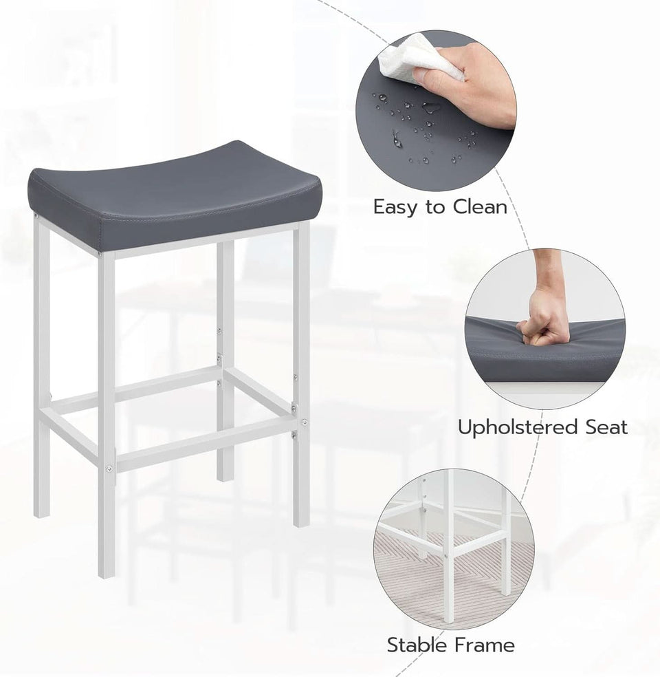 Saddle Bar Stools Set of 2, 24.8 Inches, White and Gray