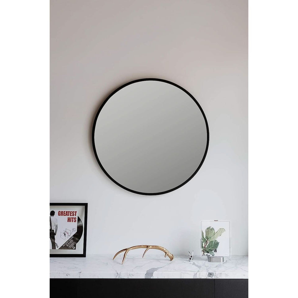 Round Rubber Wall Mirror 37 Inch Diameter With Protective Rubber Frame
