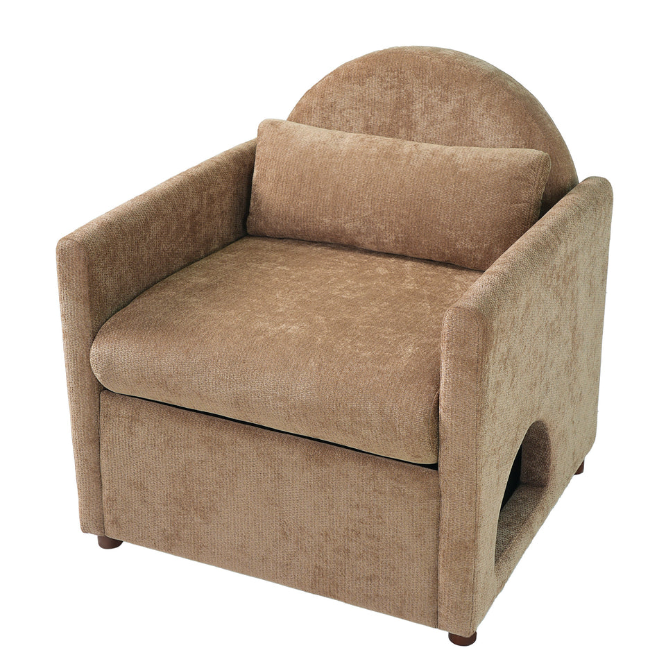 Coffee Pet Friendly Accent Chair with Hidden Pet Nook - Acacia Wood