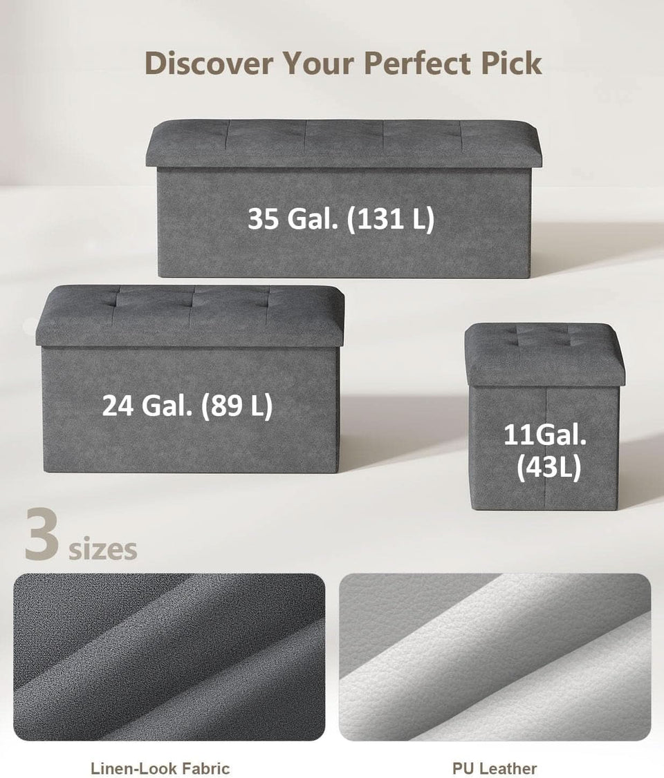 Charcoal Gray Classic Folding Storage Ottoman 43Inch