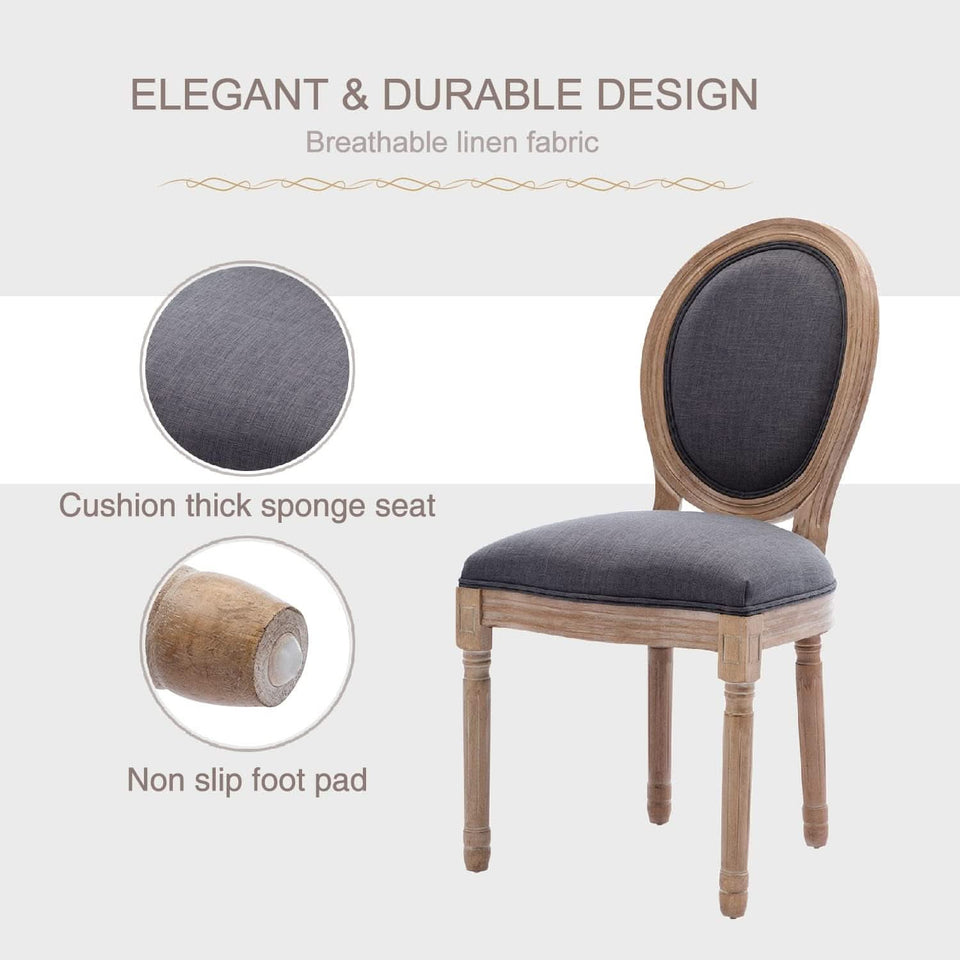 Set Of 4 French Vintage Dining Chairs Solid Wood Frame Tufted Fabric