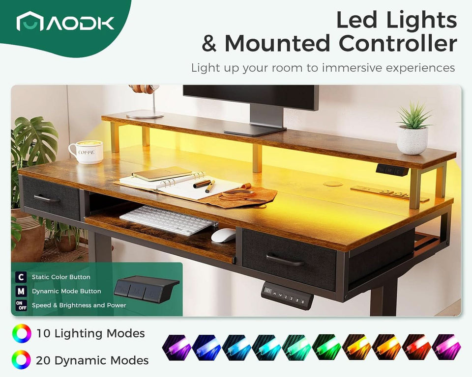 Electric Standing Desk 55 Inch With Drawers Power Outlets