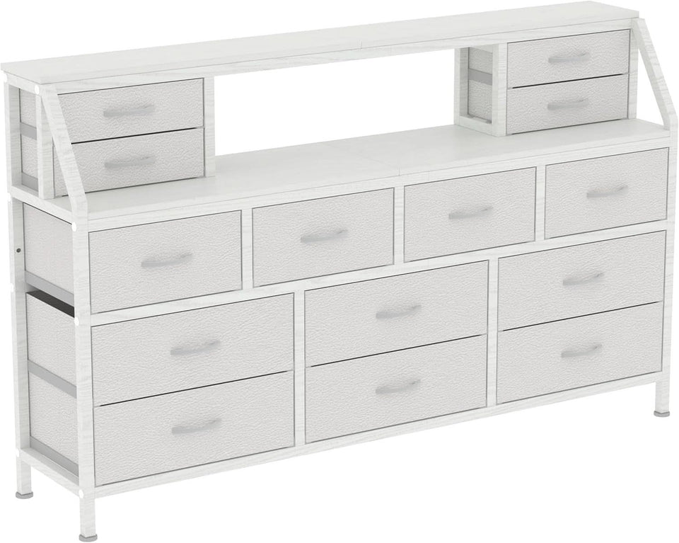 55 Inch Wide TV Stand Dresser 14 Drawers White Finish