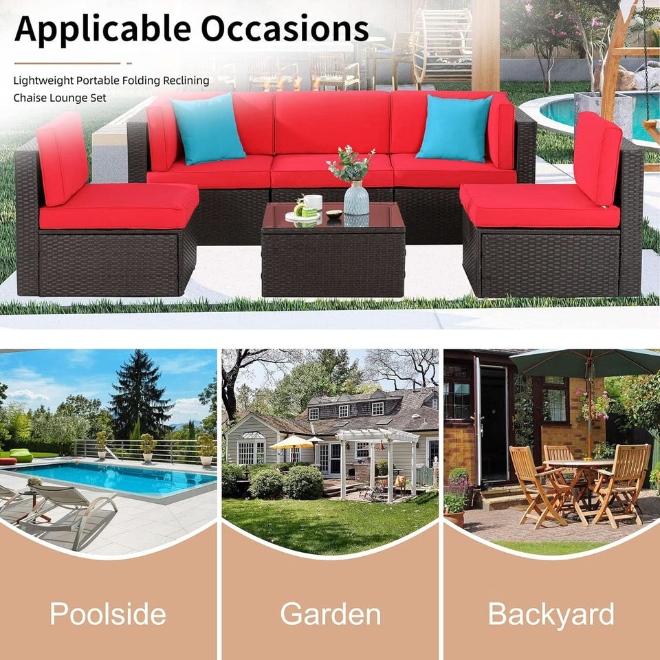6 Piece All Weather Red Cushions Outdoor Patio Wicker Sofa Set