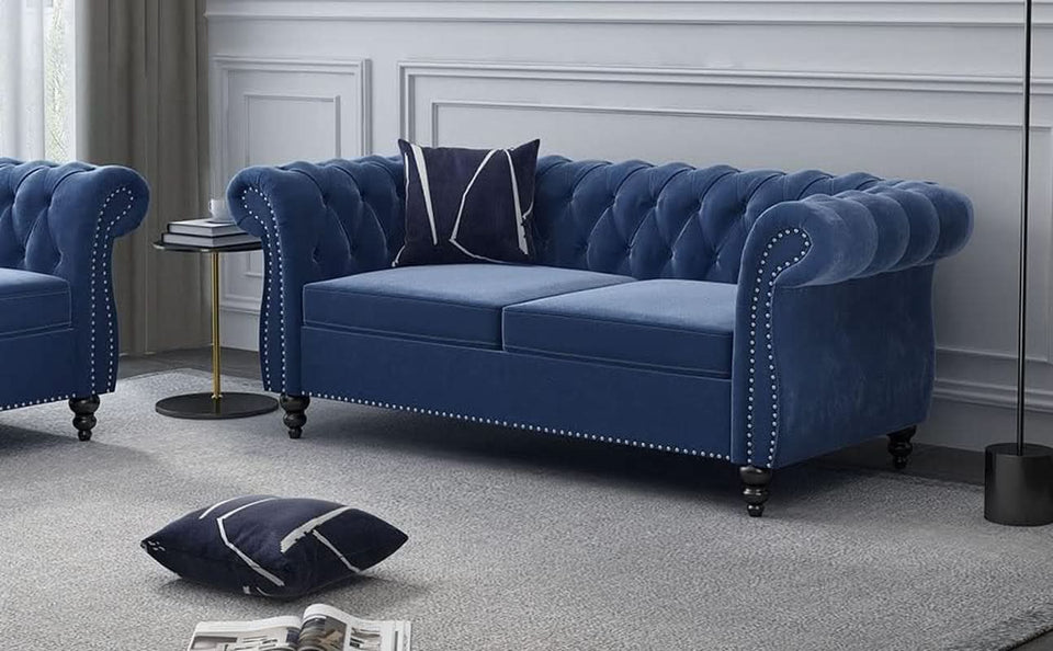 Blue Velvet 2 Piece Living Room Set Sofa Loveseat Chair For Living Room And Office